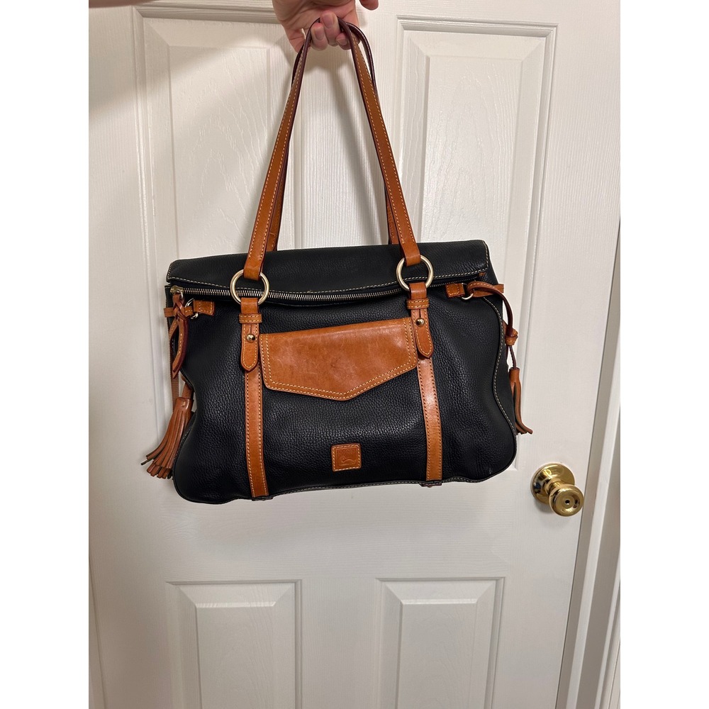Dooney‎ & Bourke Black Smith Bag Leather Tassel Satchel Shoulder Bag